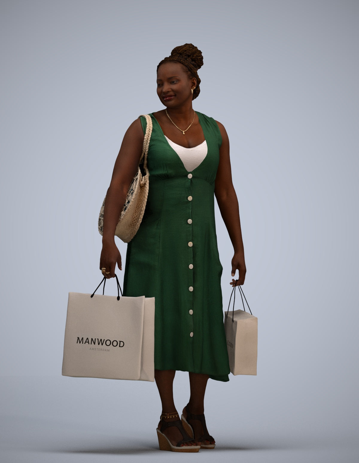 realistic 3D people woman casual shopping, render-ready for V-Ray and Corona, FBX OBJ