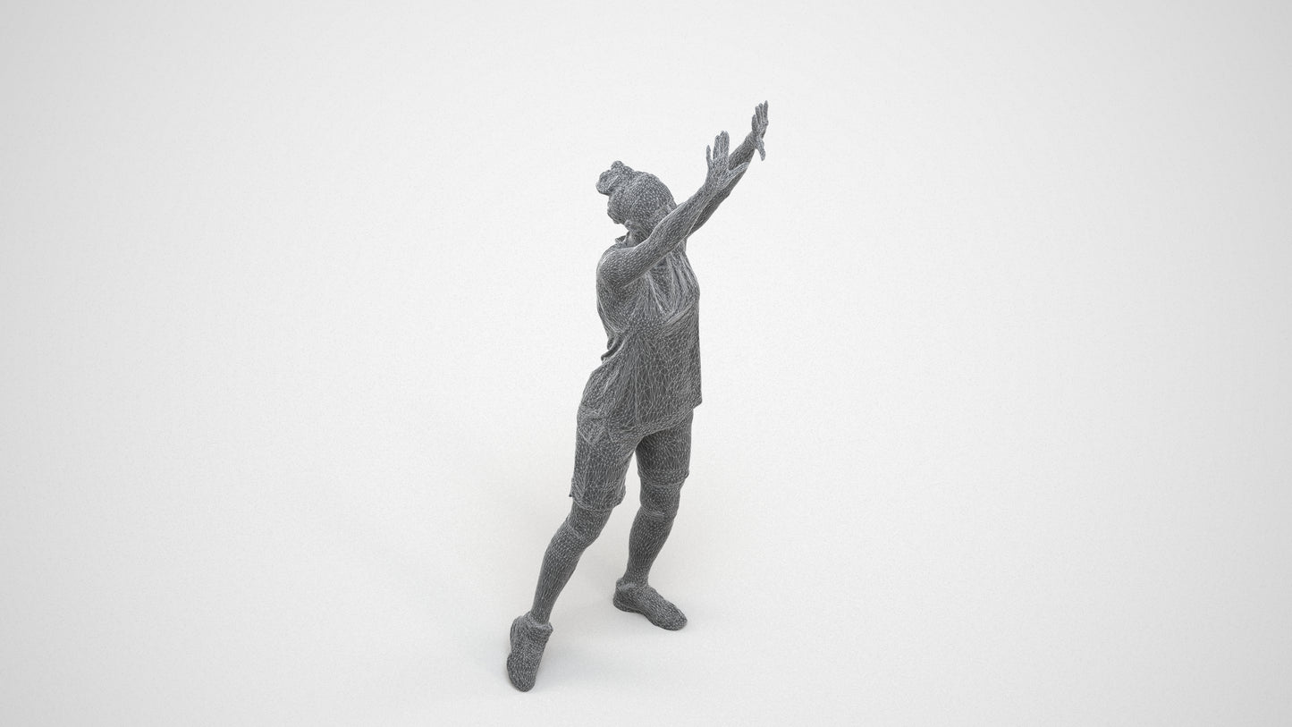 3D people model woman sport, scanned human for 3ds Max rendering, wireframe three-quarter view