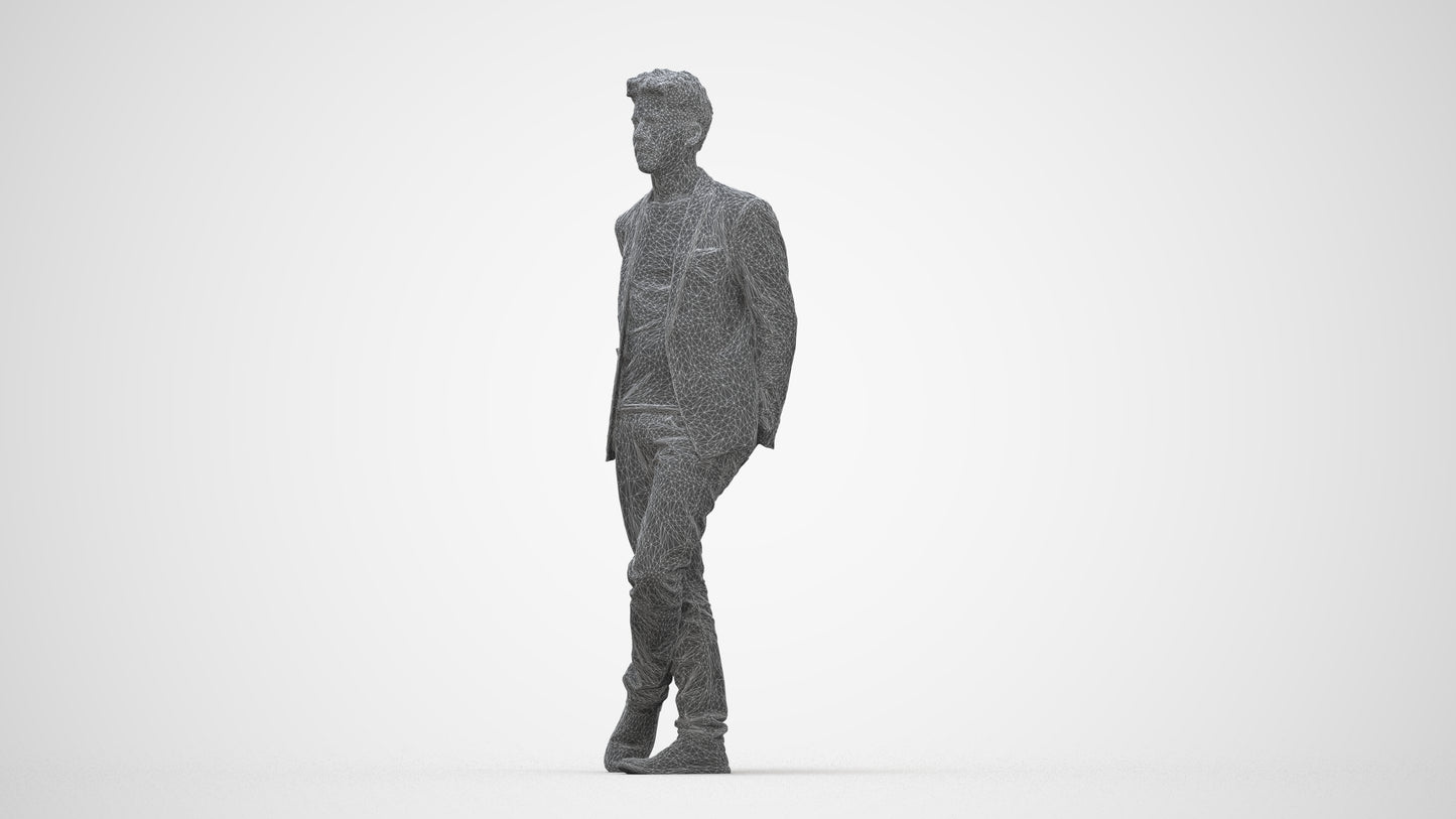 realistic 3D people man casual standing, render-ready for V-Ray and Corona, FBX OBJ, wireframe back view