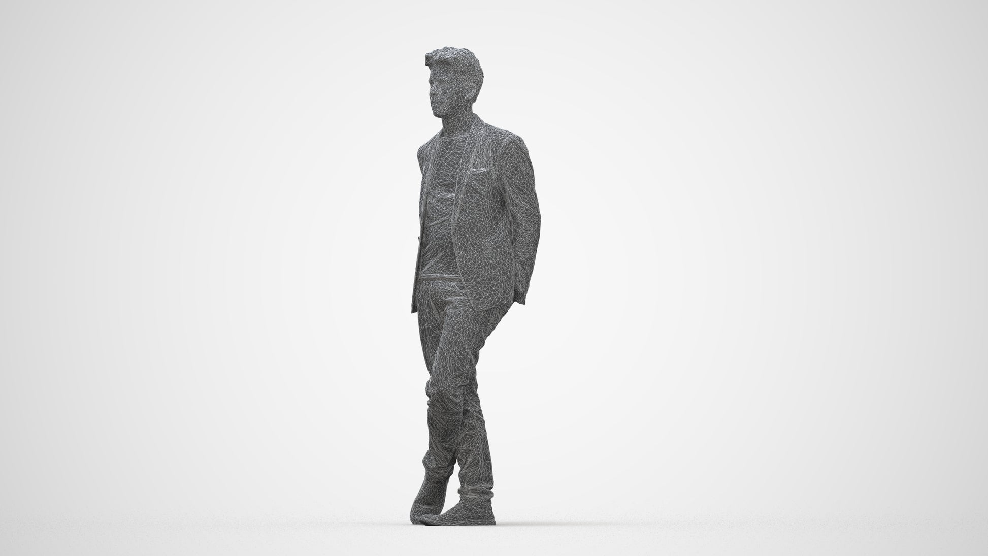 realistic 3D people man casual standing, render-ready for V-Ray and Corona, FBX OBJ, wireframe back view