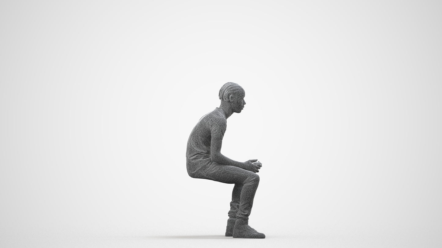 realistic 3D boy casual kids, scanned archviz people for Blender and 3ds Max, wireframe side view
