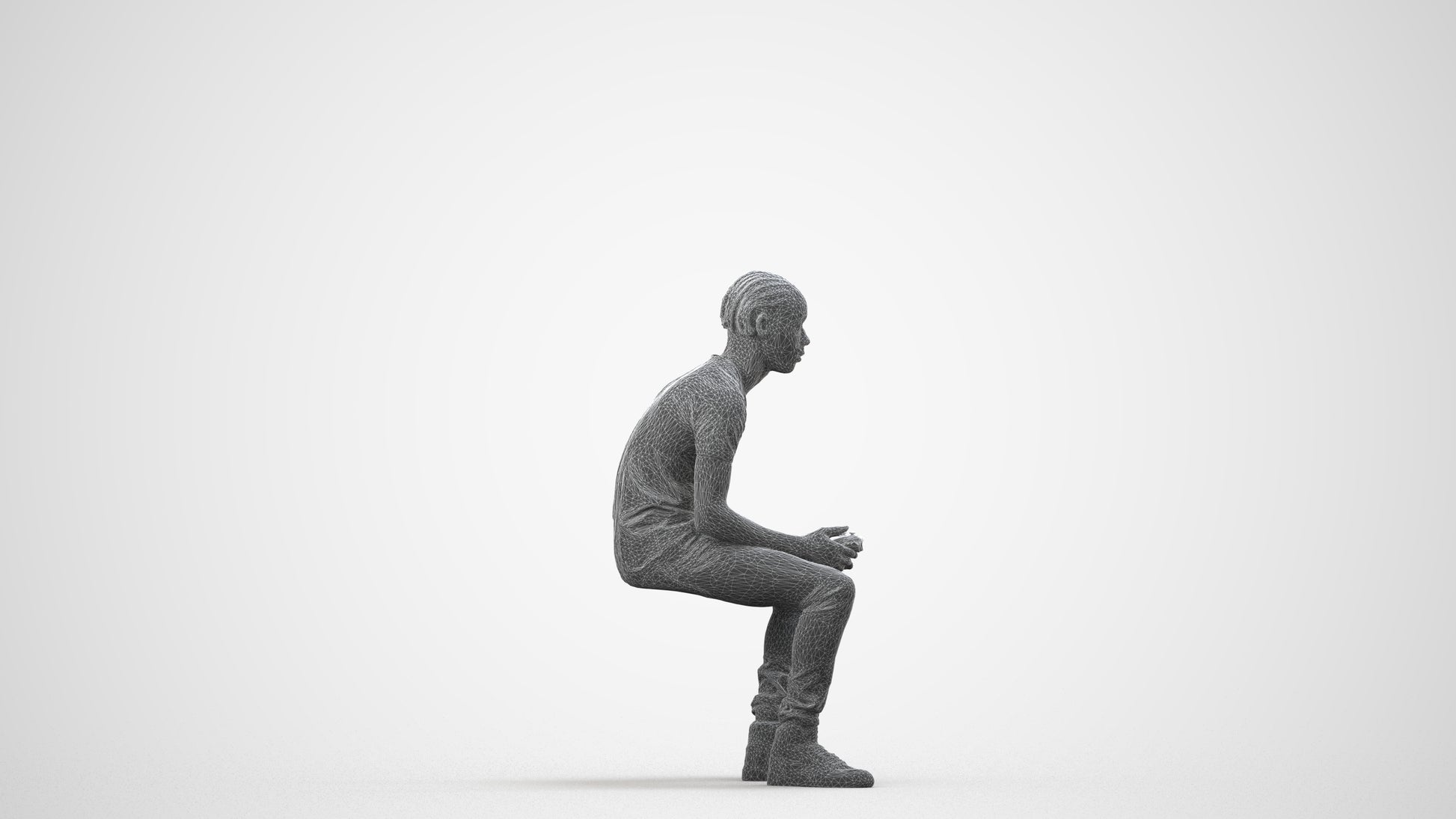 realistic 3D boy casual kids, scanned archviz people for Blender and 3ds Max, wireframe side view