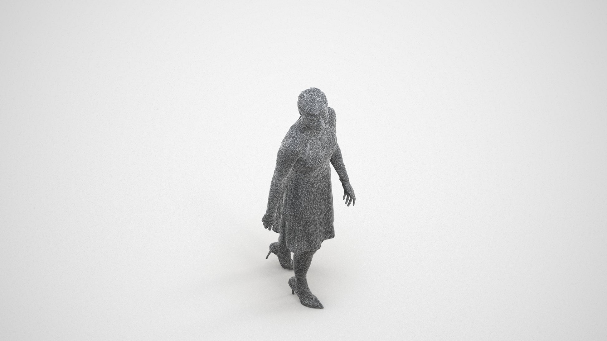realistic 3D human woman formal formalaffairs, archviz people FBX OBJ for Blender, wireframe three-quarter view