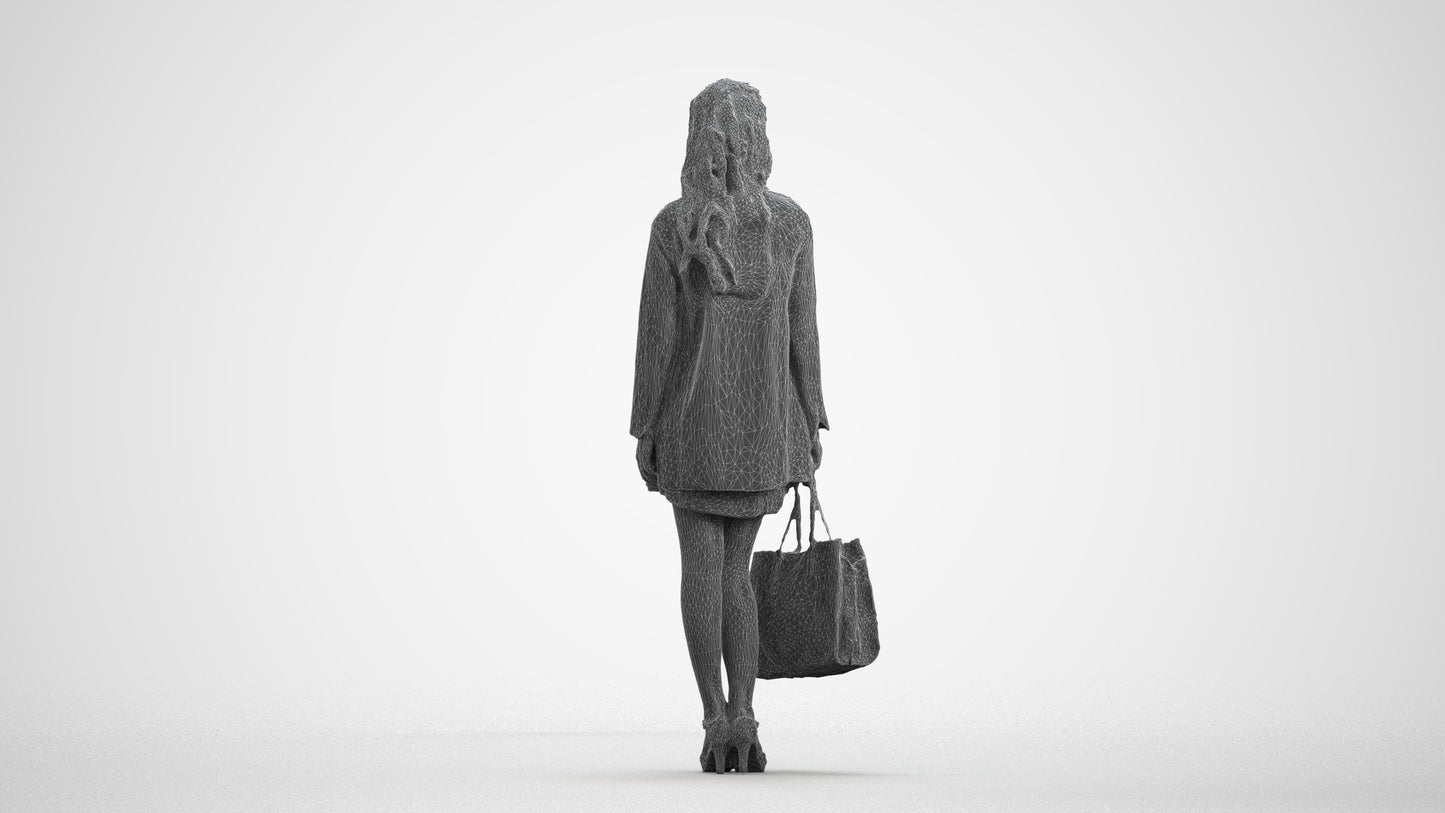 photogrammetry 3D woman business standing, realistic human model archviz FBX, wireframe front view