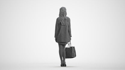 photogrammetry 3D woman business standing, realistic human model archviz FBX, wireframe front view