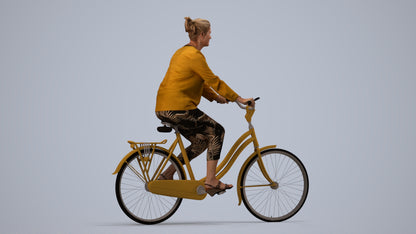3D scanned woman cycling casual, photorealistic archviz people for Enscape and SketchUp, side view render