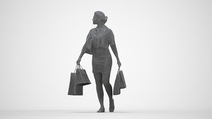 realistic 3D woman casual shopping, scanned archviz people for Blender and 3ds Max, wireframe back view