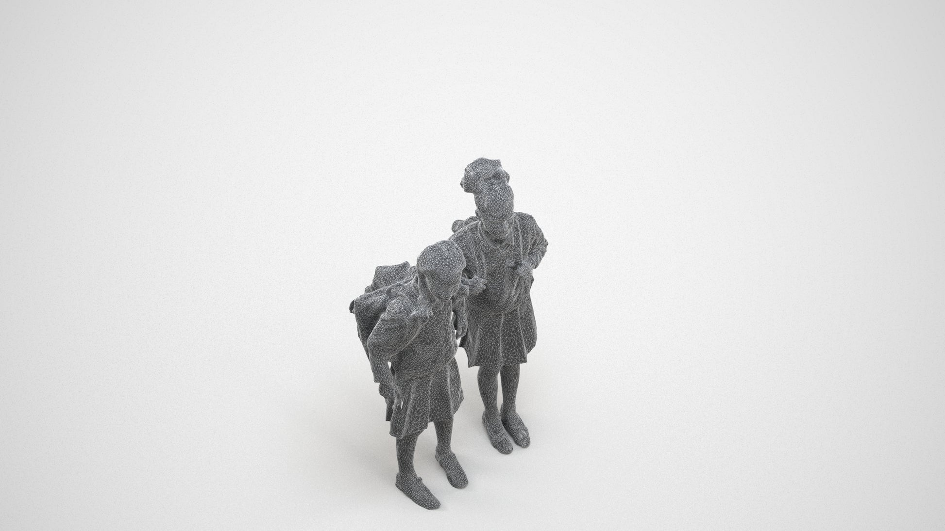 realistic 3D girl kids, scanned archviz people for Blender and 3ds Max, wireframe three-quarter view