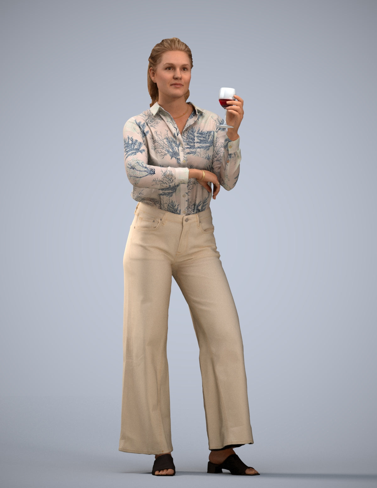 scanned 3D woman casual standing, photogrammetry people for Enscape and V-Ray