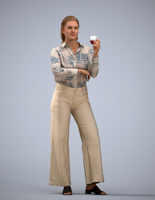 scanned 3D woman casual standing, photogrammetry people for Enscape and V-Ray