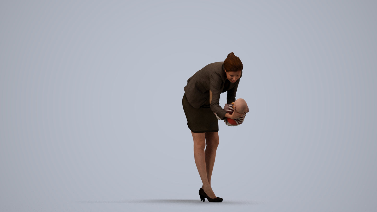 3D people model girl business kids, scanned human for 3ds Max rendering, side view render