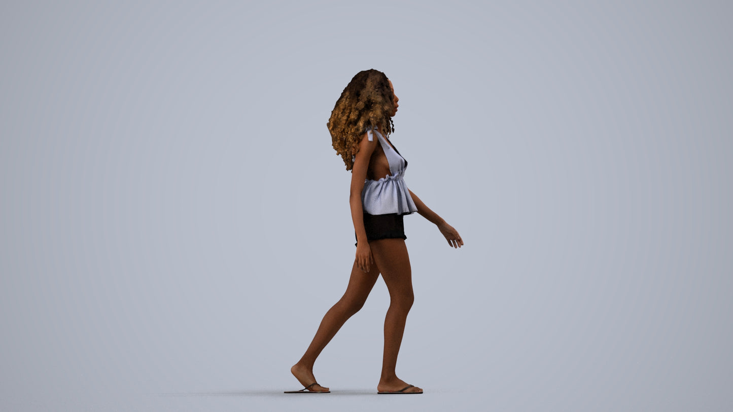 realistic 3D people woman casual walking, render-ready for V-Ray and Corona, FBX OBJ, side view render