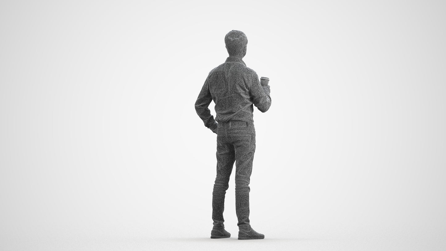 3D scanned man business, photorealistic archviz people for Enscape and SketchUp, wireframe front view