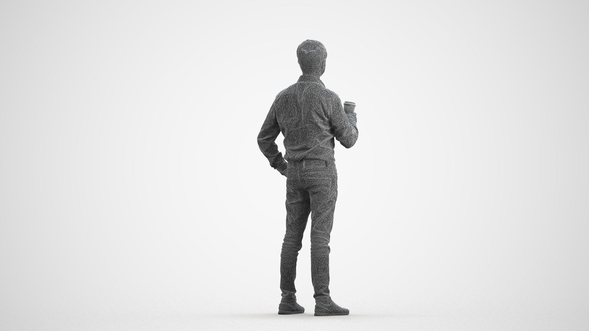 3D scanned man business, photorealistic archviz people for Enscape and SketchUp, wireframe front view
