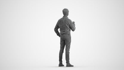 3D scanned man business, photorealistic archviz people for Enscape and SketchUp, wireframe front view