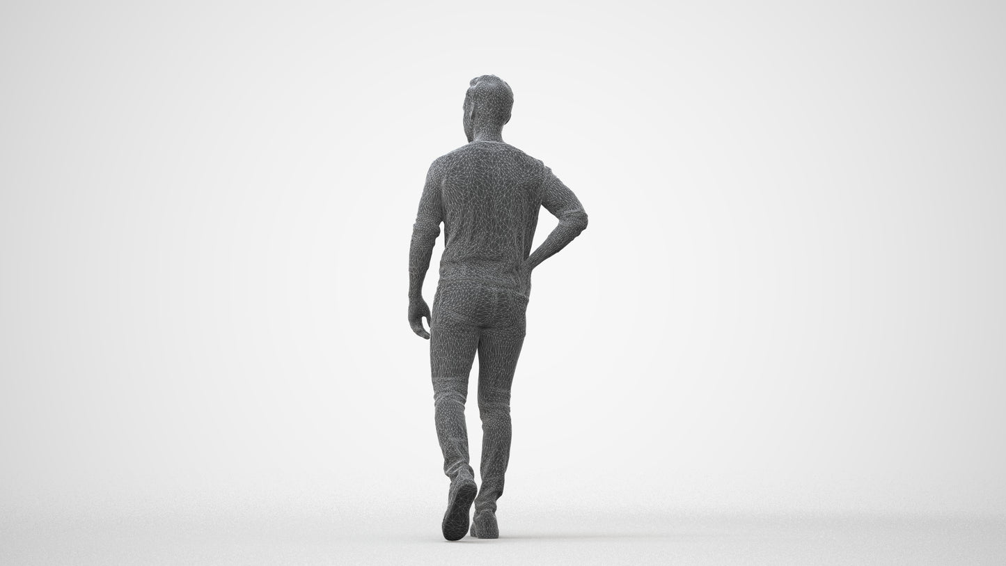 3D human model man casual walking, photogrammetry scanned person for archviz, square thumbnail