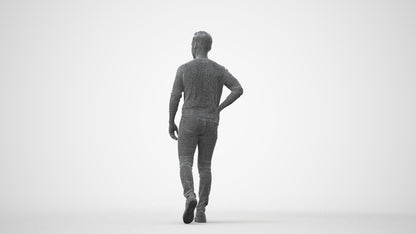 3D human model man casual walking, photogrammetry scanned person for archviz, square thumbnail