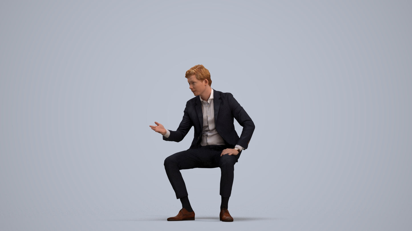 3D human model man business, photogrammetry scanned person for archviz, standing pose render