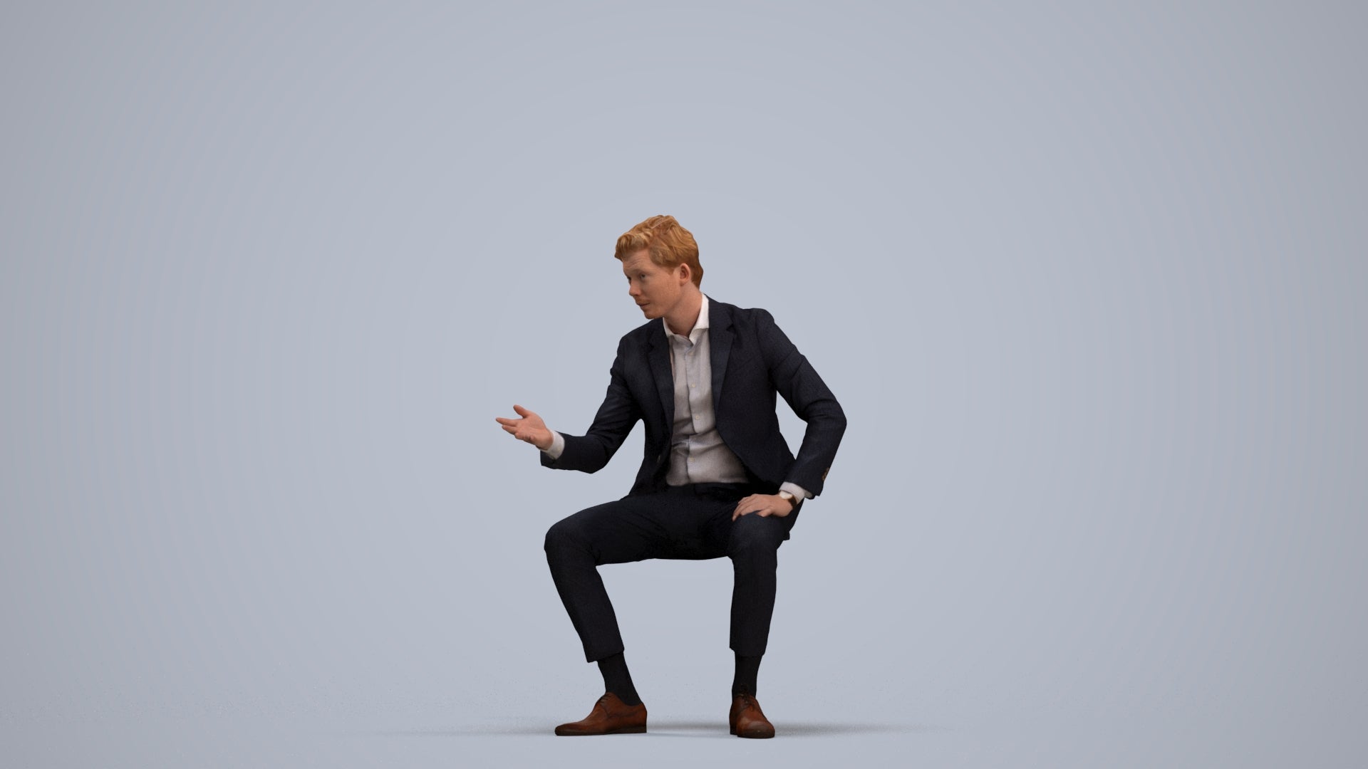 3D human model man business, photogrammetry scanned person for archviz, standing pose render
