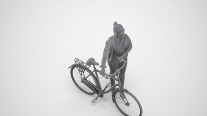 3D people model woman business cycling, scanned human for 3ds Max rendering, wireframe three-quarter view
