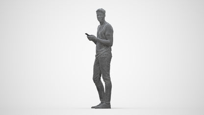 3D human model man casual standing, photogrammetry scanned person for archviz, wireframe back view