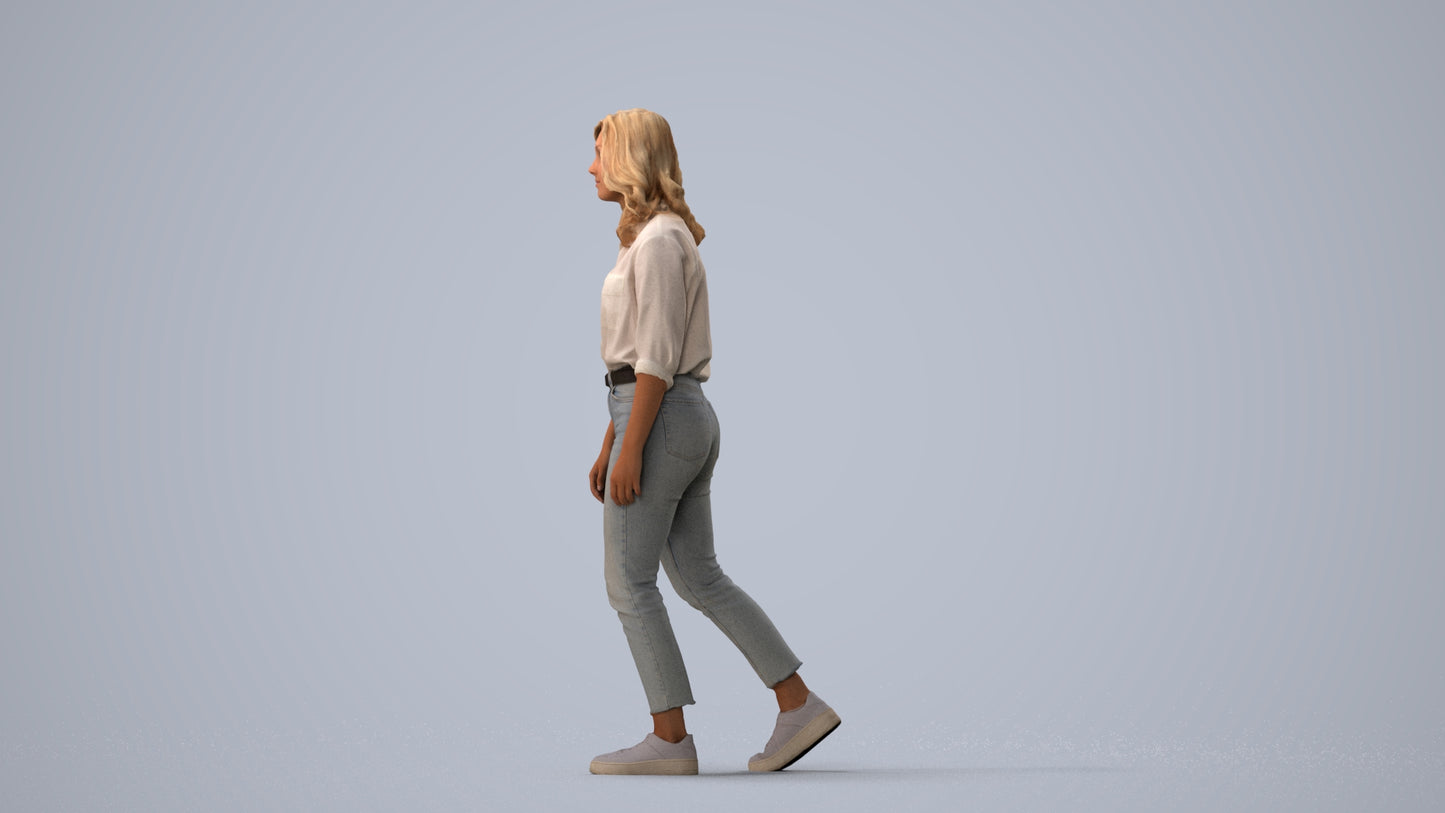 realistic 3D people woman casual walking, render-ready for V-Ray and Corona, FBX OBJ, three-quarter view render