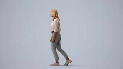 realistic 3D people woman casual walking, render-ready for V-Ray and Corona, FBX OBJ, three-quarter view render
