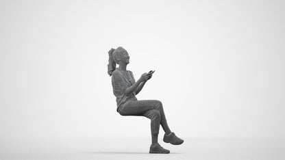 photogrammetry 3D woman casual sitting, realistic human model archviz FBX, wireframe side view