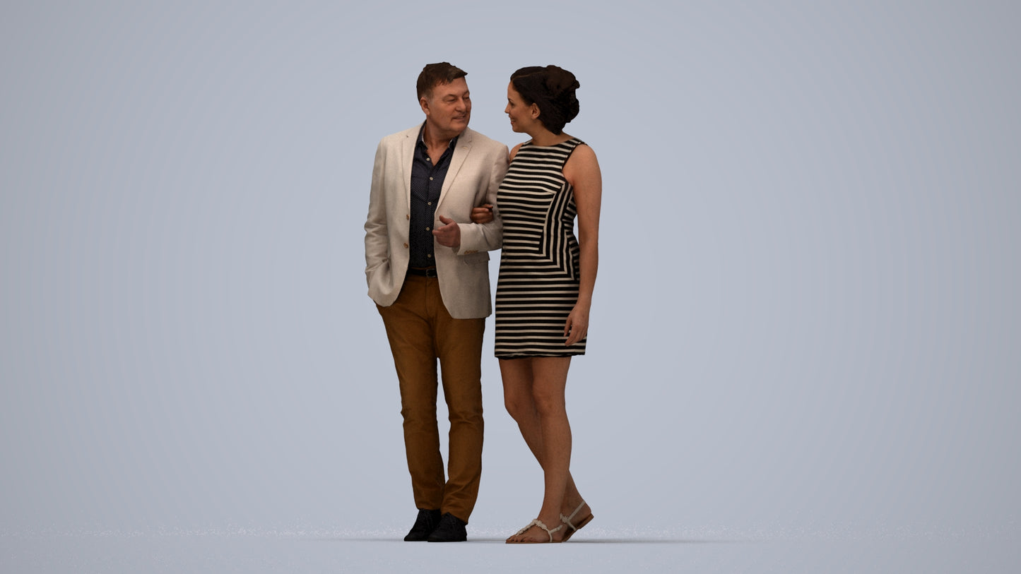 realistic 3D people woman casual couple, render-ready for V-Ray and Corona, FBX OBJ, top-down view render
