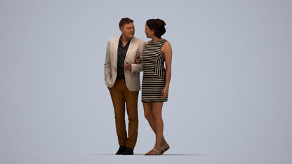 realistic 3D people woman casual couple, render-ready for V-Ray and Corona, FBX OBJ, top-down view render