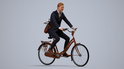 photogrammetry 3D man business cycling, realistic human model archviz FBX, side view render