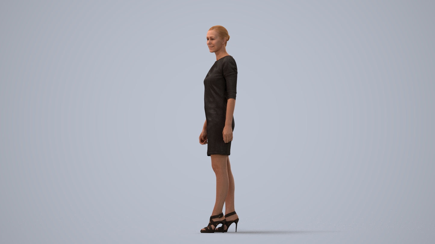 realistic 3D people woman business standing, render-ready for V-Ray and Corona, FBX OBJ, three-quarter view render