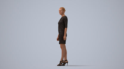 realistic 3D people woman business standing, render-ready for V-Ray and Corona, FBX OBJ, three-quarter view render