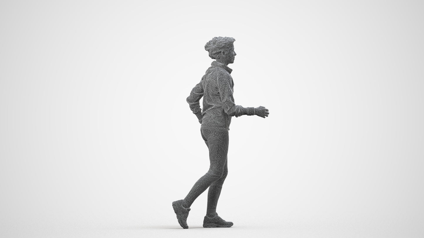 3D human model woman sport, photogrammetry scanned person for archviz, wireframe side view