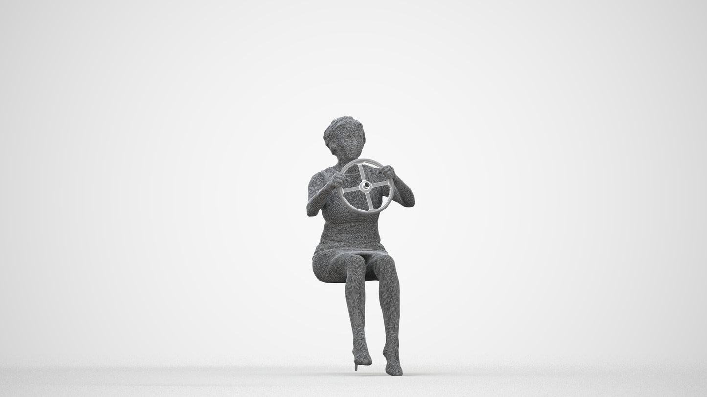 photogrammetry 3D woman casual driving, realistic human model archviz FBX, wireframe back view