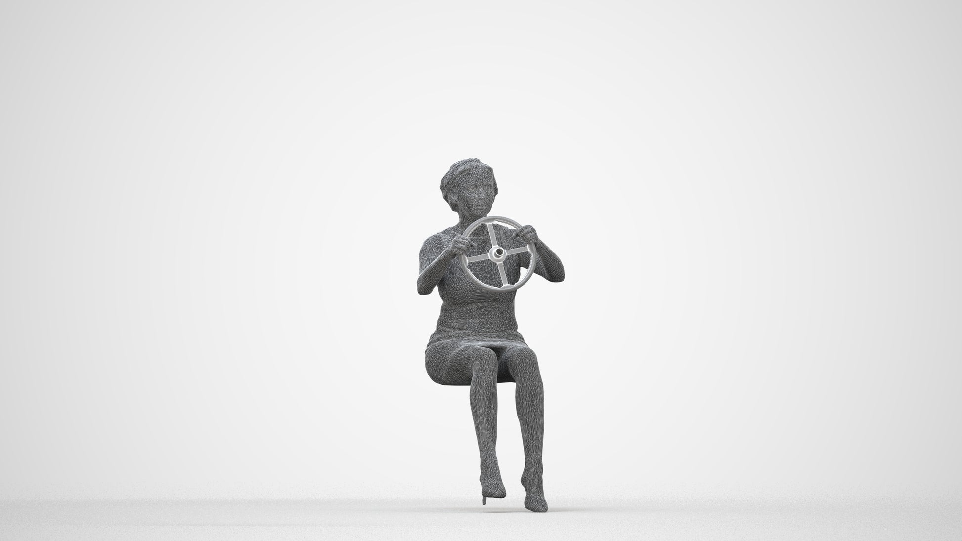 photogrammetry 3D woman casual driving, realistic human model archviz FBX, wireframe back view