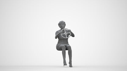 photogrammetry 3D woman casual driving, realistic human model archviz FBX, wireframe back view
