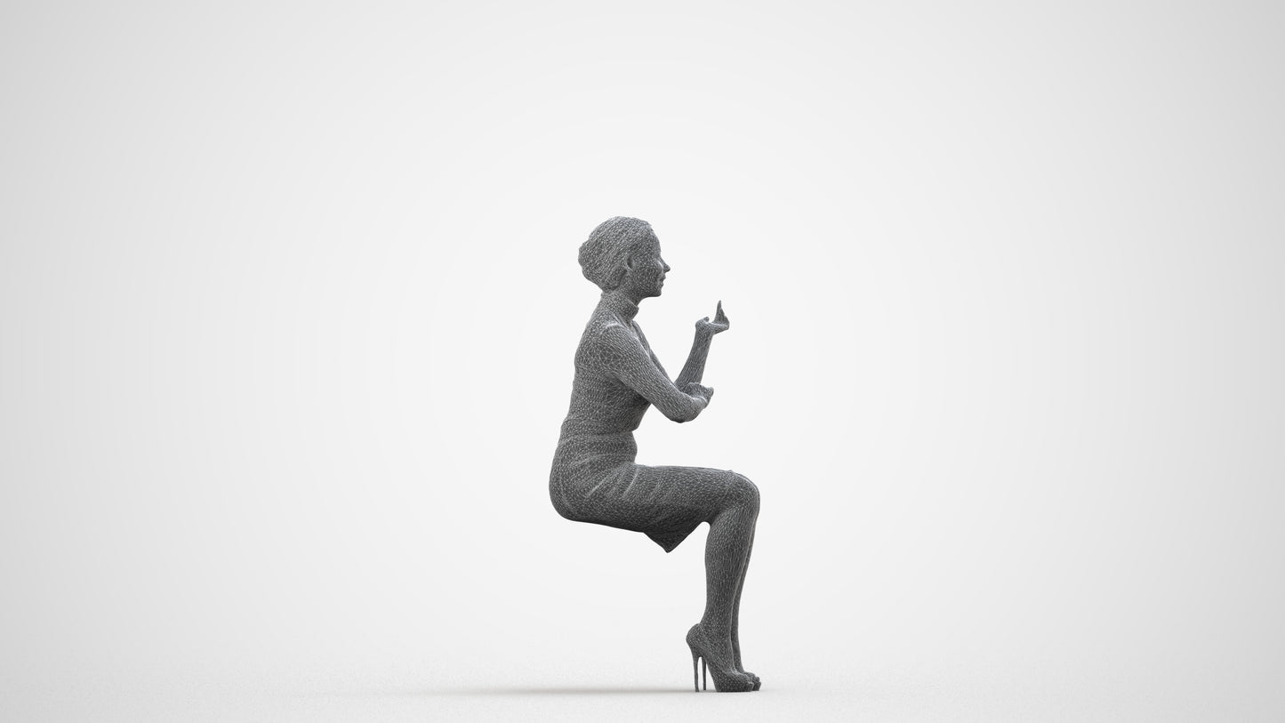 3D people model woman business, scanned human for 3ds Max rendering, wireframe side view