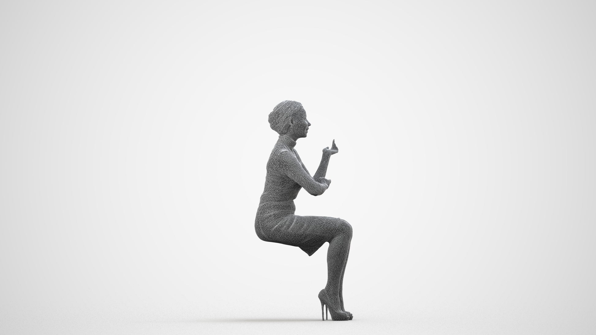 3D people model woman business, scanned human for 3ds Max rendering, wireframe side view