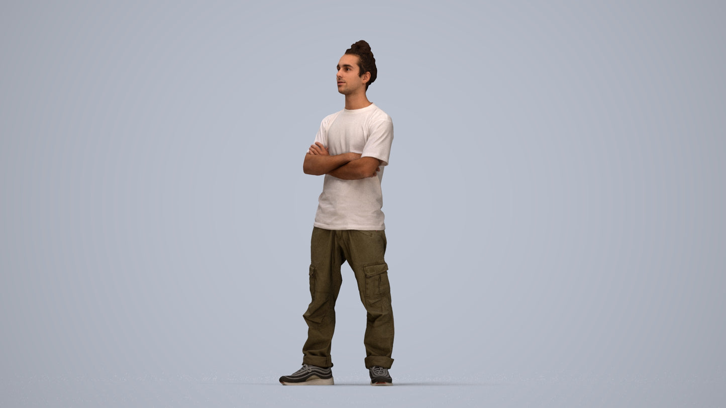 realistic 3D man casual standing, scanned archviz people for Blender and 3ds Max, top-down view render