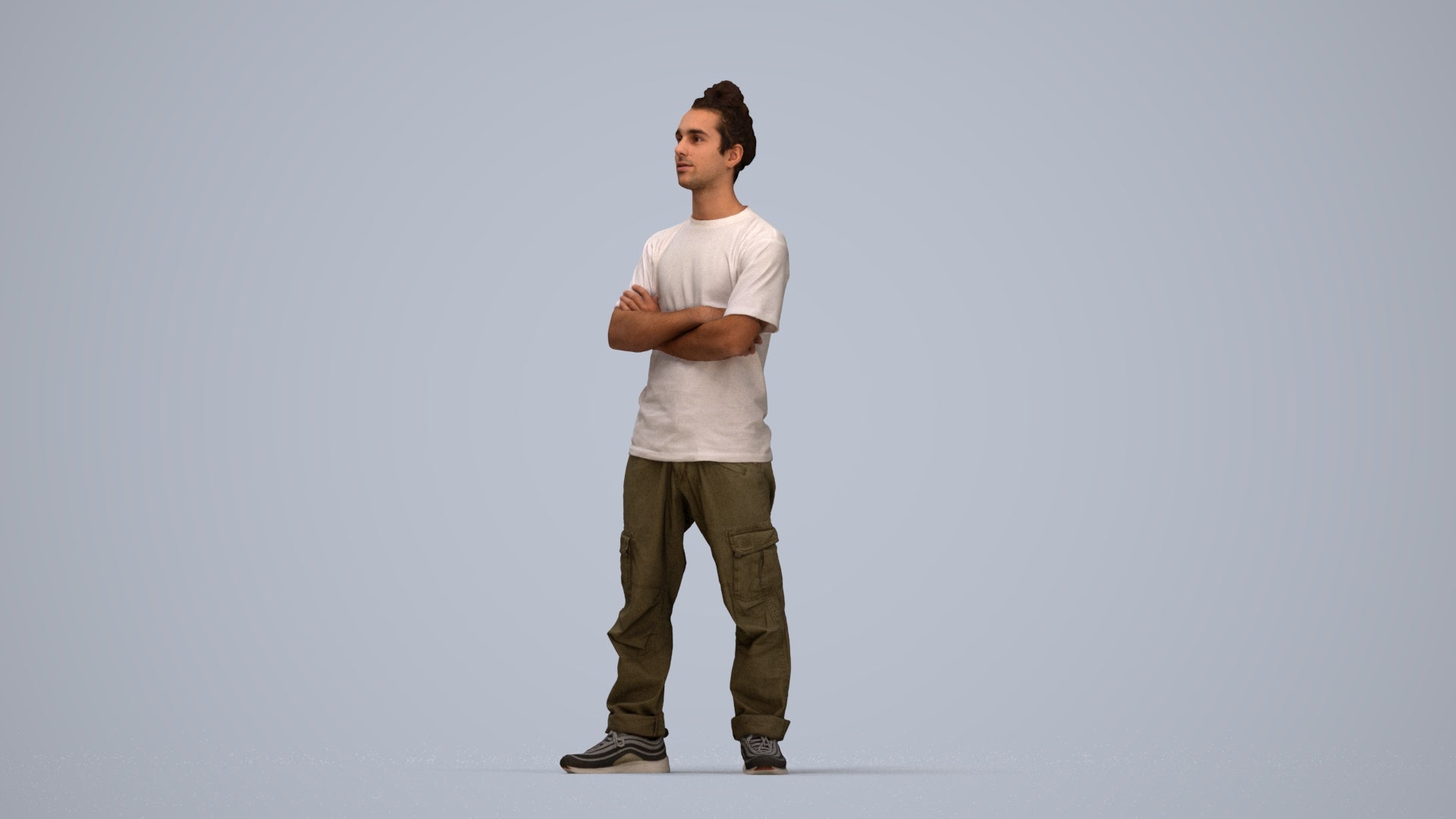 realistic 3D man casual standing, scanned archviz people for Blender and 3ds Max, top-down view render