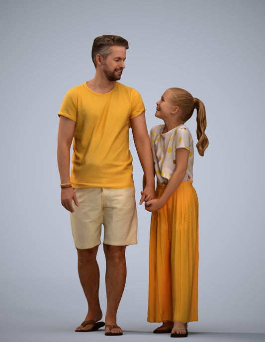 realistic 3D human girl kids, archviz people FBX OBJ for Blender