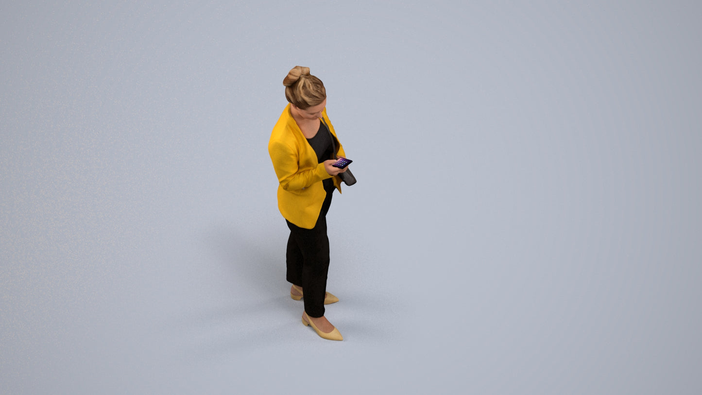 3D people model woman casual standing, scanned human for 3ds Max rendering, back view render