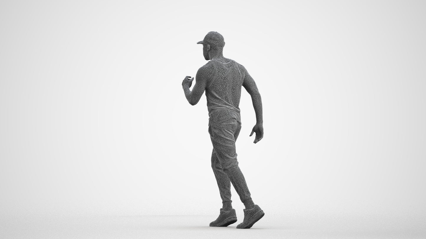 photogrammetry 3D man casual walking, realistic human model archviz FBX, wireframe front view