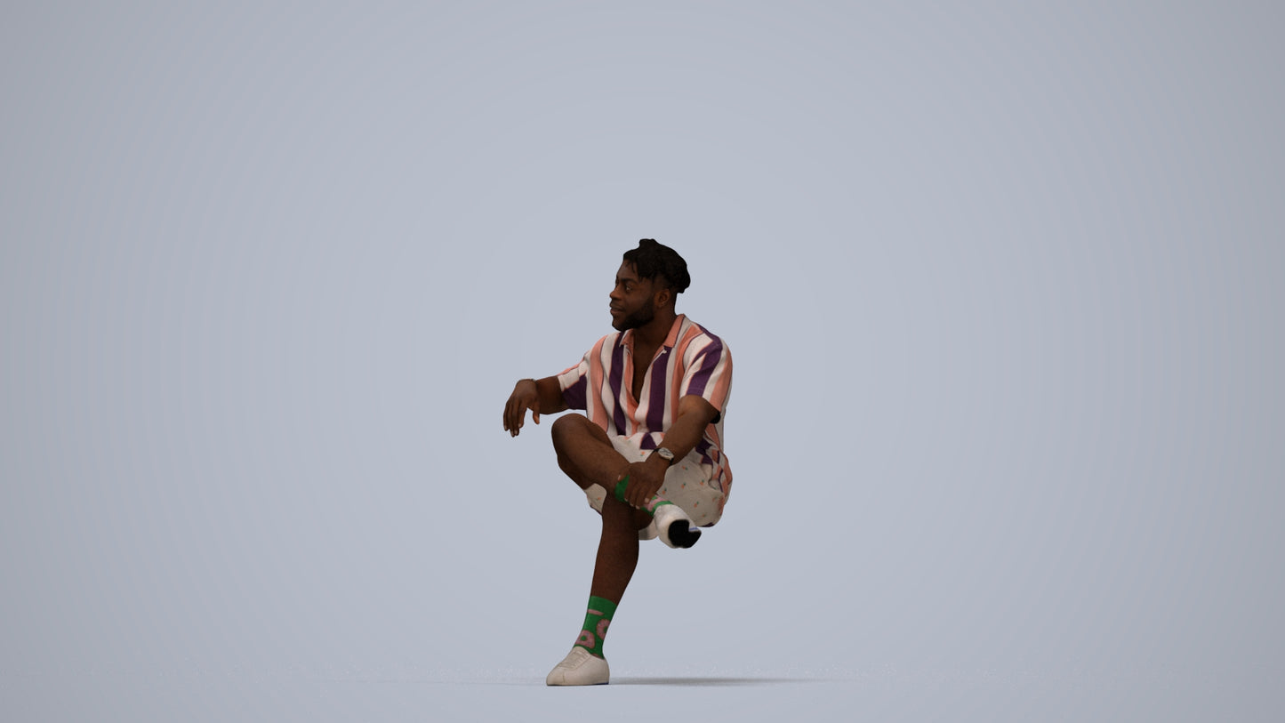 realistic 3D human man casual sitting, archviz people FBX OBJ for Blender, top-down view render