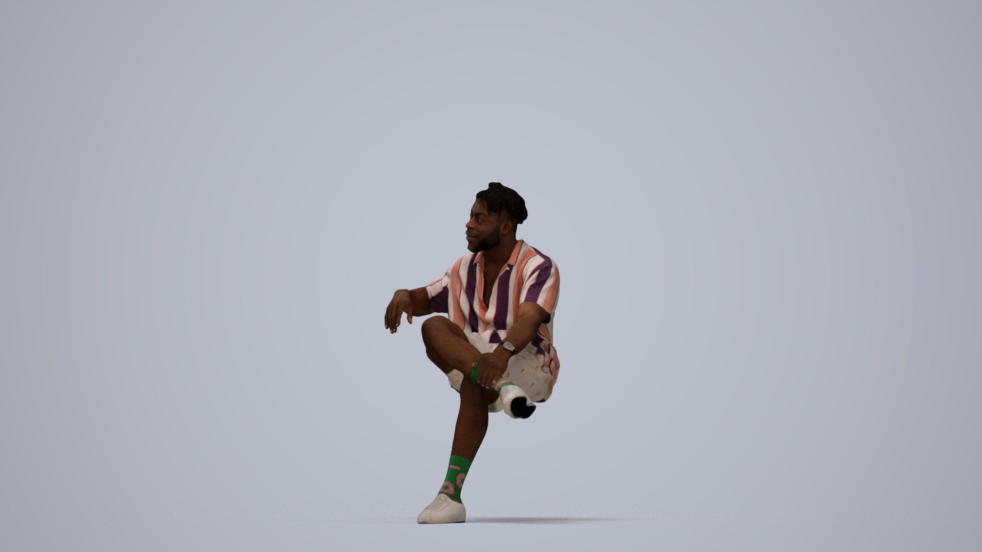 realistic 3D human man casual sitting, archviz people FBX OBJ for Blender, top-down view render