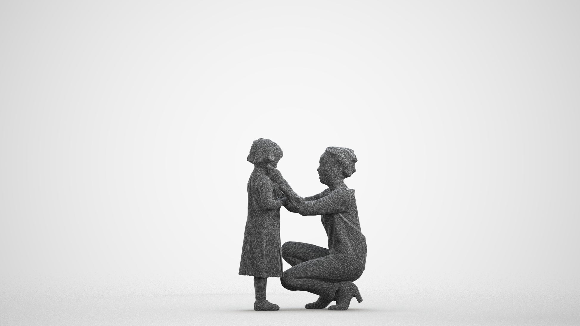 realistic 3D people woman casual kids, render-ready for V-Ray and Corona, FBX OBJ, wireframe front view