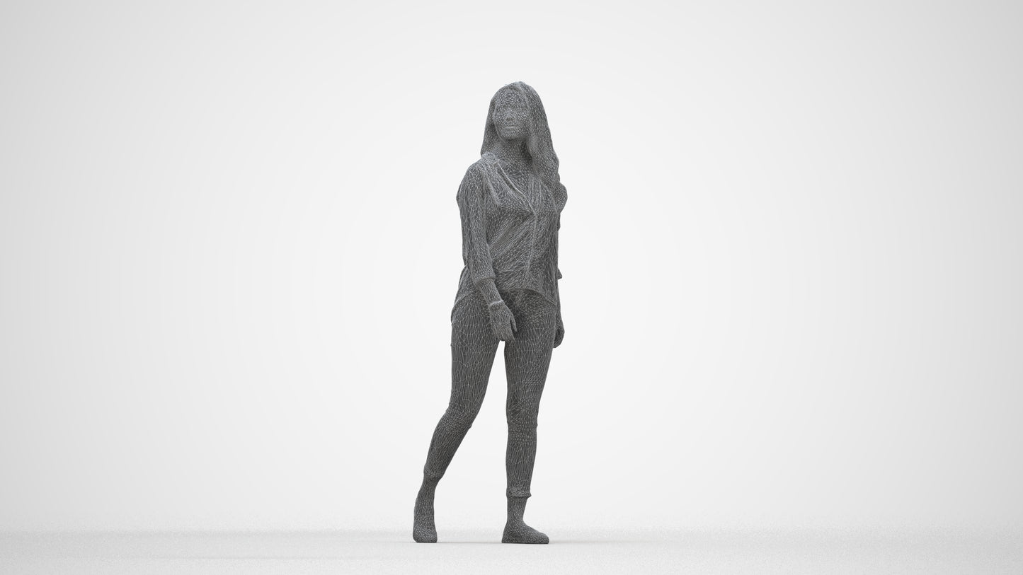 realistic 3D human woman casual walking, archviz people FBX OBJ for Blender, wireframe back view