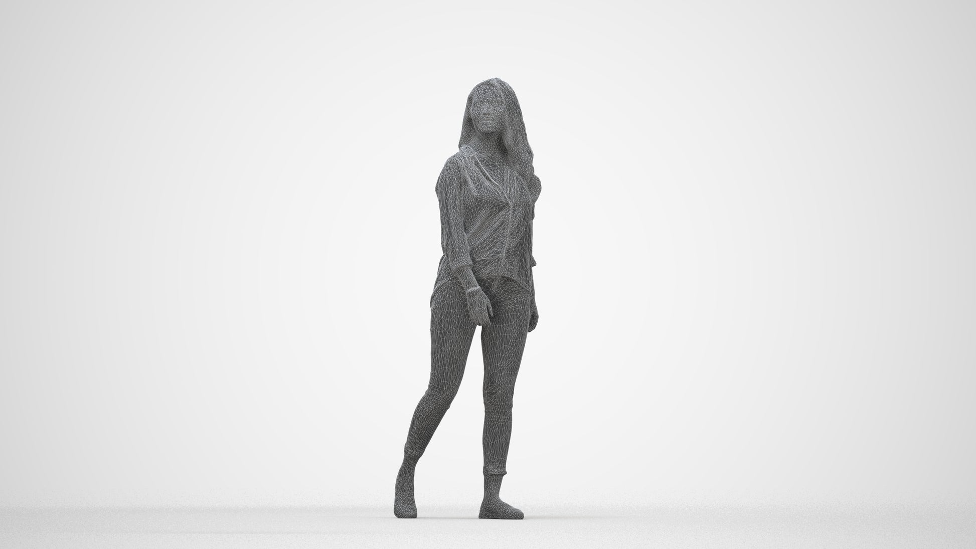 realistic 3D human woman casual walking, archviz people FBX OBJ for Blender, wireframe back view