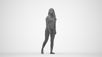 realistic 3D human woman casual walking, archviz people FBX OBJ for Blender, wireframe back view